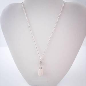 Pink Quartz Pendant Necklace - Silver Chain