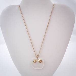 Apple Pendant Necklace - Gold Tone with Leaf Accent