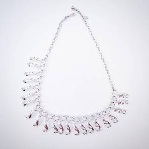 Necklace - Silver-Tone Leaf Fringe with Dangling Teardrop Charms