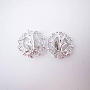Vintage Floral Filigree Clip-On Earrings - Silver Tone, Pair