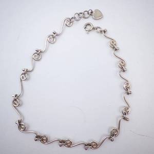 Sterling Silver Swirl-Link Anklet with Heart Charm