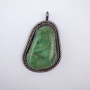 Teardrop Pendant - Sterling Silver Rope-Edge Bezel - Green Cabochon