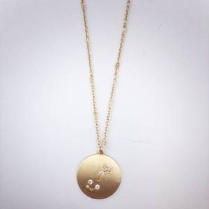 Scorpio Zodiac Pendant Necklace - Gold Tone Disk with Crystal Constellation