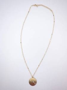 Aries Disc Pendant Necklace - Gold Tone Zodiac Constellation Jewelry