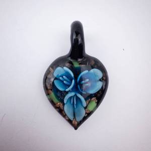 Murano Glass Teardrop Pendant - Hand-Painted Blue Floral Design