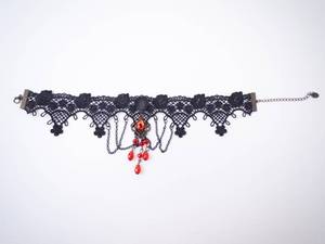 Vintage Black Lace Red Crystal Choker Necklace
