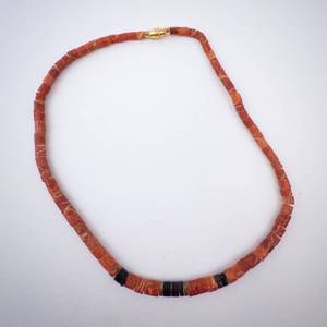 Coral Shell Necklace - Orange Coral Bead Jewelry with Black Accent Clasp