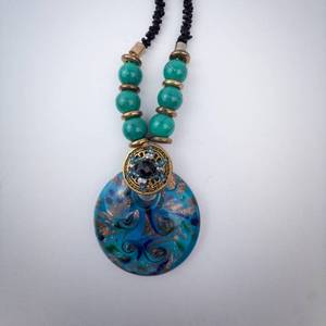 Bohemian Turquoise Bead Necklace - Blue Swirl Pendant