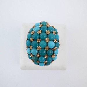 14K Turquoise Cabachon Cluster Ring. Size 5.25
