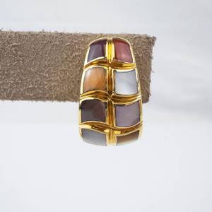 14K Gold Mosaic Omega Back Earrings - Multi-Color Gemstone Inlay