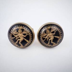 Shiva Nataraja Cufflinks - Gold-Tone with Black Enamel (Pair)