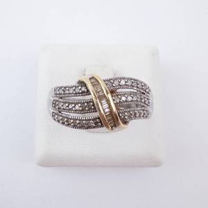 Diamond Ring - Sterling Silver & 10K Gold Twist with Pav Diamonds