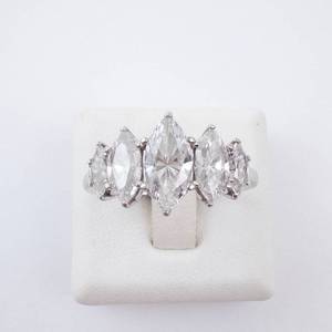 Sterling Silver Five-Stone Marquis CZ Ring, Size 7