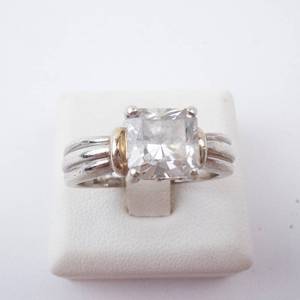 CZ Sterling Silver Solitaire Ring Size 8