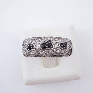 Sterling Silver Ring - Black & White CZ Pave - Size 8