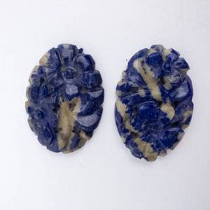 Lapis Lazuli Carved Cabochons - Pair, 18.08 ct, 23x15 mm (Lot of 2)