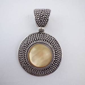 Swarti BA Sterling Silver Mother of Pearl Pendant - 925 Indonesia - Large Circular