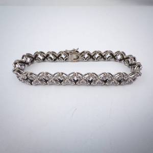 Ross Simons Bracelet - Sterling Silver Flower-Linked with Diamonds