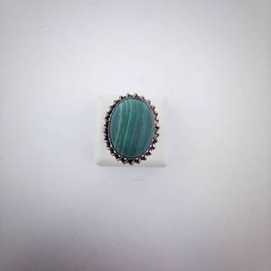 Sterling Silver Malachite Ring - Bezel With Rope Edge, Size 7.5.