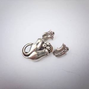 Georg Jensen Sterling Silver Earrings & Brooch Circa 1933-1934 Denmark 925