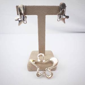 Georg Jensen Sterling Denmark Star-Shaped Brooch & Clip Earrings Set