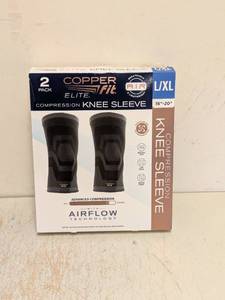 lot 59 image: NEW COPPERFIT ELITE COMPRESSION KNEE SLEEVE LARGE 2PK