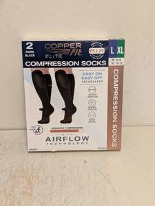 lot 61 image: NEW COPPERFIT ELITE COMPRESSION SOCKS LXL 2PK