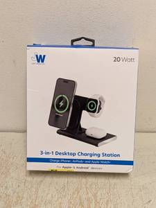 lot 124 image: NEW JW 20 WATT 3-IN-1 DESKTOP CHARGING STATION FOR APPLE & ANDROID