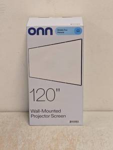 lot 106 image: NEW ONN 120 WALL MOUNTED PROJECTOR SCREEN WRINKLE FREE MATERIAL