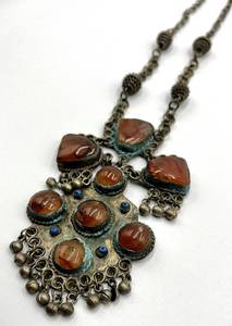 Bohemian Necklace with Red Cabochons & Turquoise Accents