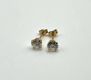 lot 6S image: Gold-Tone Round-Cut Clear Gem Stud Earrings (Pair)