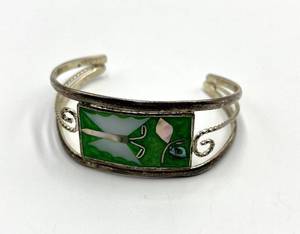 lot 20S image: Alpaca Silver Cuff Bracelet - Green Enamel Inlay