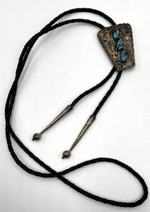 lot 38S image: Native American Sterling Bolo Tie with Turquoise Inlay