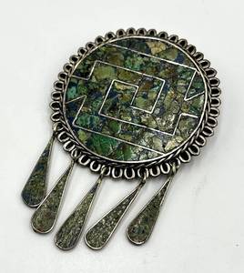 lot 41S image: 925 Taco BroochPendant With Turquoise Mosaic Inlay