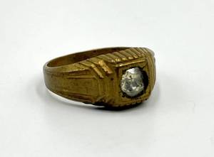 lot 42S image: HGE Carnaval Pimp Ring - Size 9 - Gold-Tone with Clear Gem