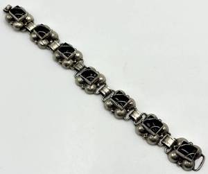 lot 44S image: Mexican 925 Sterling Silver Black Onyx Square-Link Bracelet