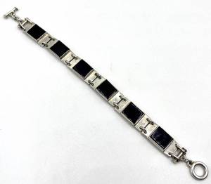 lot 45S image: Sterling Silver Black Onyx Link Bracelet