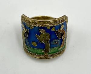 lot 65S image: Chinese Export Gilt Silver Enamel Adjustable Ring