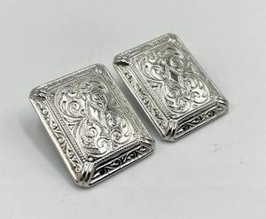 lot 103S image: Silver Clip-On Earrings - Ornate Rectangular Filigree
