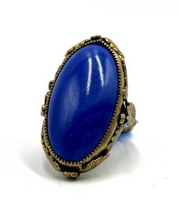 lot 105S image: Blue Agate Oval Ring - Adjustable Brass Setting