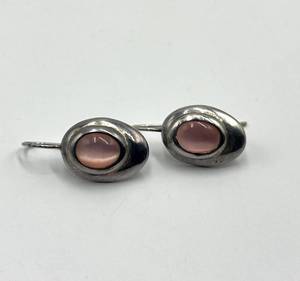 lot 115S image: Sterling Pink Cabochon Drop Earrings