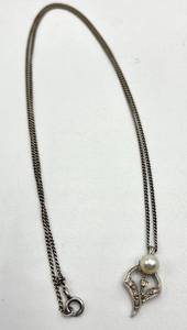 lot 146S image: Pearl Marcasite Silver Pendant Necklace