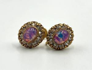 lot 149S image: Faux Pink Fire Opal Screw-On Earrings