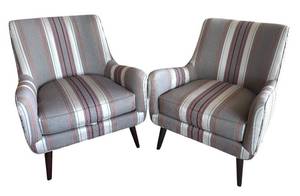 lot 10R image: LR - Pair of Room & Board Quinn Armchairs - Striped Upholstery