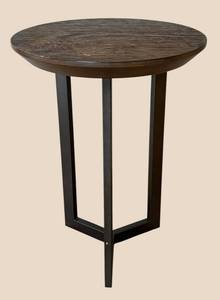 lot 47R image: LR - Round Dark Wood Accent Table with Geometric Leg Frame