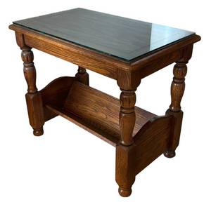 lot 68R image: LR - Vintage Hammary Accent Table  with Protective Glass Top