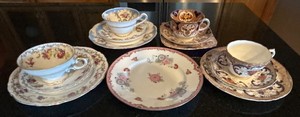 lot 104C image: K - Vintage English Teacups & Saucers Sets - Floral Borders with Gilt