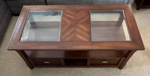 lot 16C image: LL - Dark Wood Coffee Table with Glass Inlays