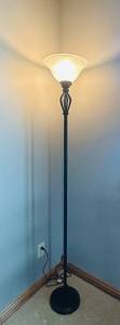 lot 32C image: LL - 70-Inch Floor Lamp with Frosted Glass Shade - Black Torchiere Style
