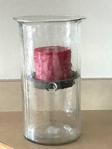 lot 33C image: LL - Glass Hurricane Candle Holder with Pink Pillar Candle